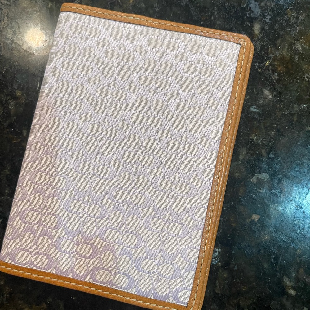 Coach Passport Cover leather trim and lavender signature fabric